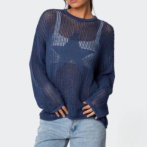 Edikted Navy Star Mesh Sweater